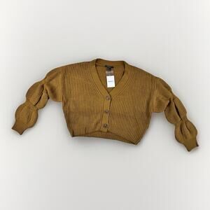 Forever 21 Women’s Cropped Balloon Sleeve Cardigan Sweater S Chocolate Brown